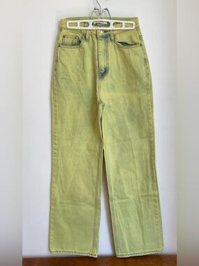 PLAYBUTTON KOREAN BRAND NEON YELLOW JEANS WITH INTENTIONAL MISSING BACK POCKET